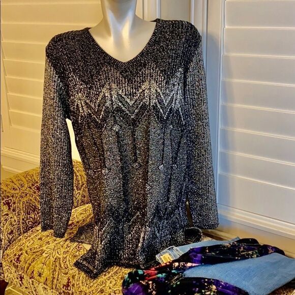 Norton McNaughton black silver shimmer sweater - Picture 9 of 13